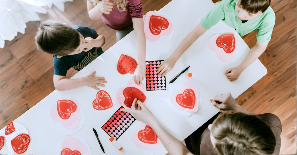 Parent and child creating new Valentine’s Day tradition at home